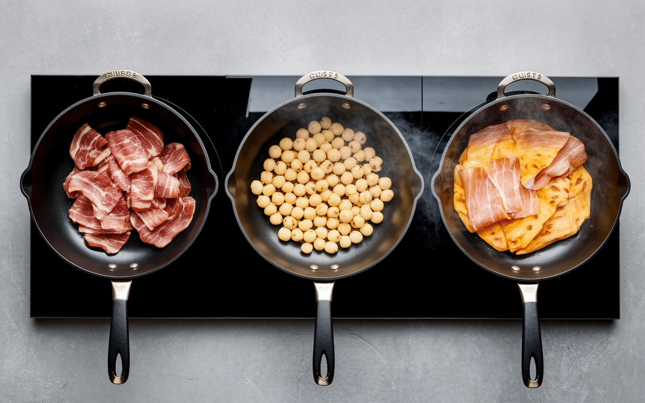 Étapes de cuisson chou et lardons à la poêle