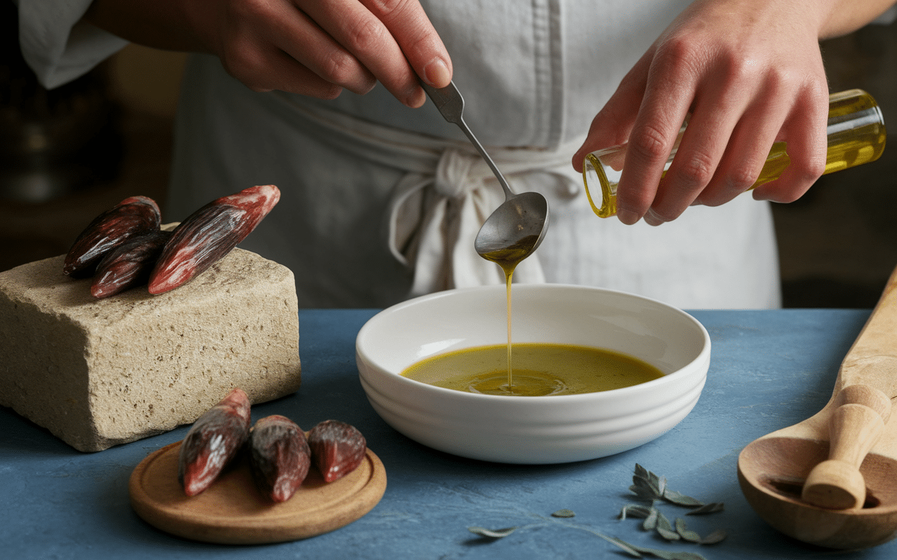 Préparation recette anchoïade crémeuse avec mortier et mixeur