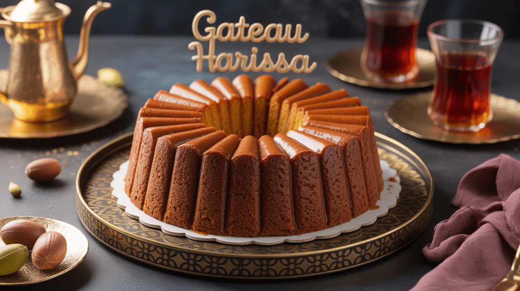 Gateau harissa doré moelleux amandes pistaches plateau oriental