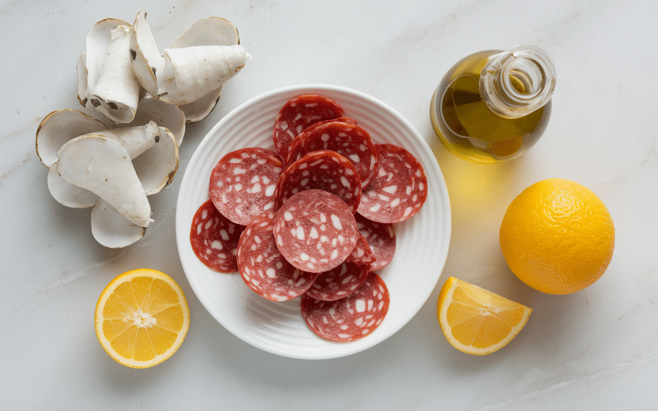 ingredients frais brochette saint jacques chorizo huile citron