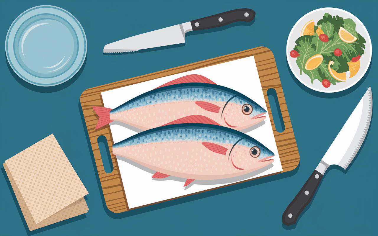 Préparation morue à l'ail à la poêle, dessalage et découpe