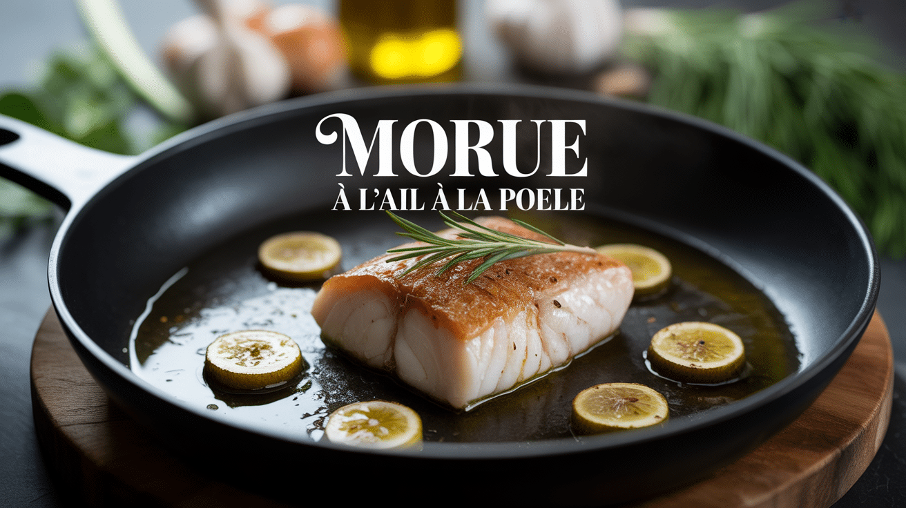 Filet morue à l'ail à la poêle, huile d'olive et persil