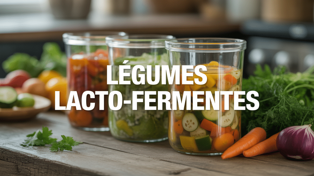 Bocaux de recette legume lacto fermenté sur table