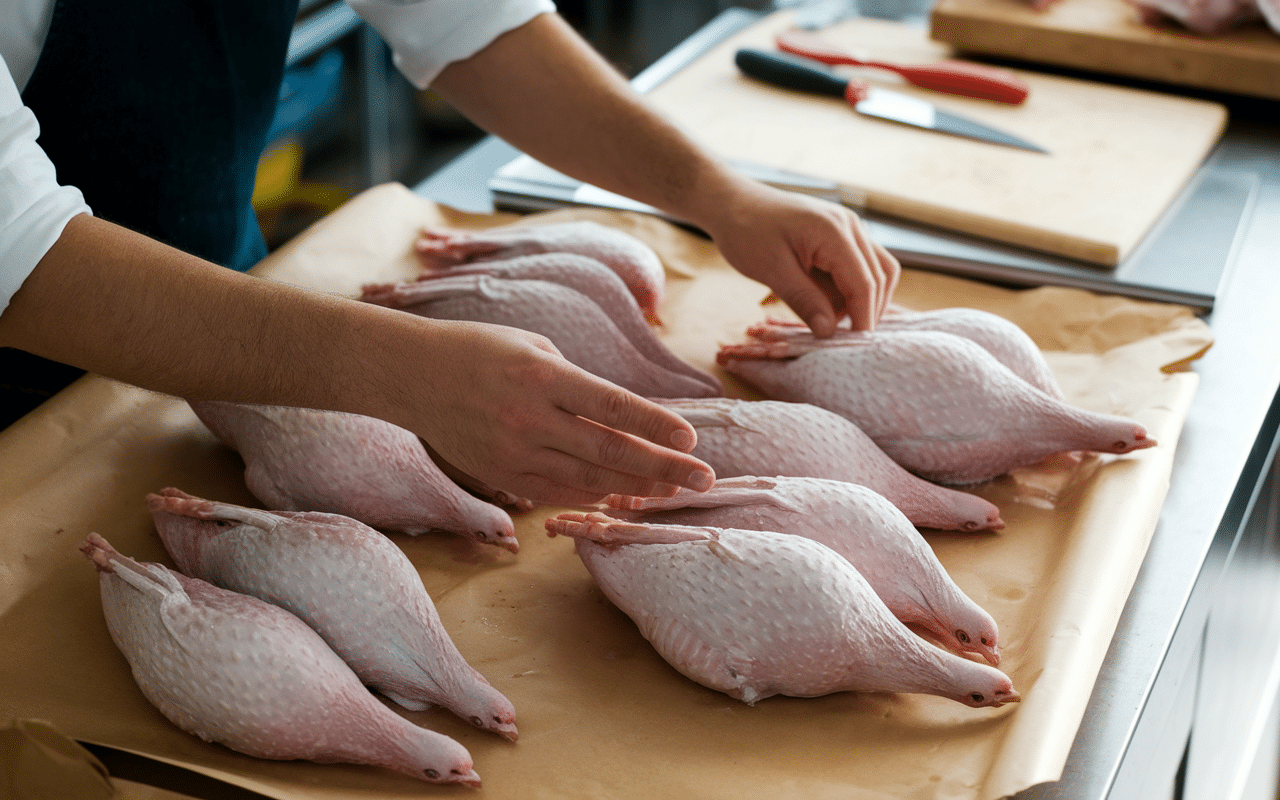 Préparation recette pigeonneaux volaille fraîche