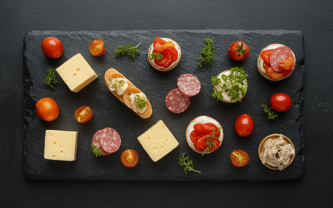 Assortiment recette tapas à la française sur ardoise