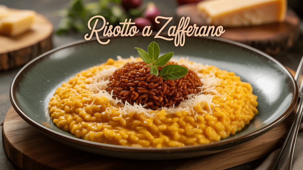 Assiette de risotto a zafferano doré fumant