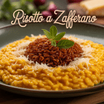 Assiette de risotto a zafferano doré fumant