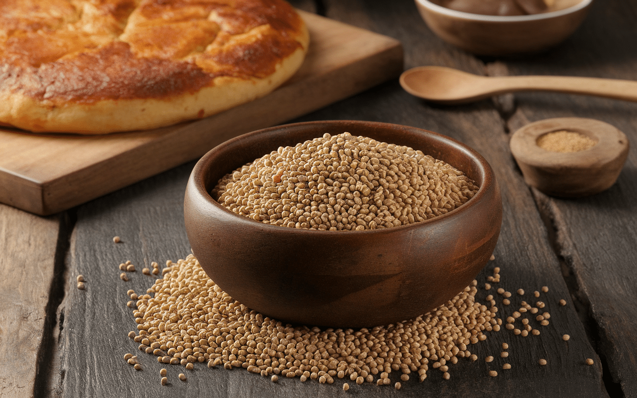 Grains et farine de sarrasin avec galette bretonne
