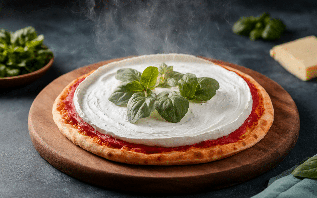 Stracciatella on pizza zoom fromage crémeux sur croûte dorée