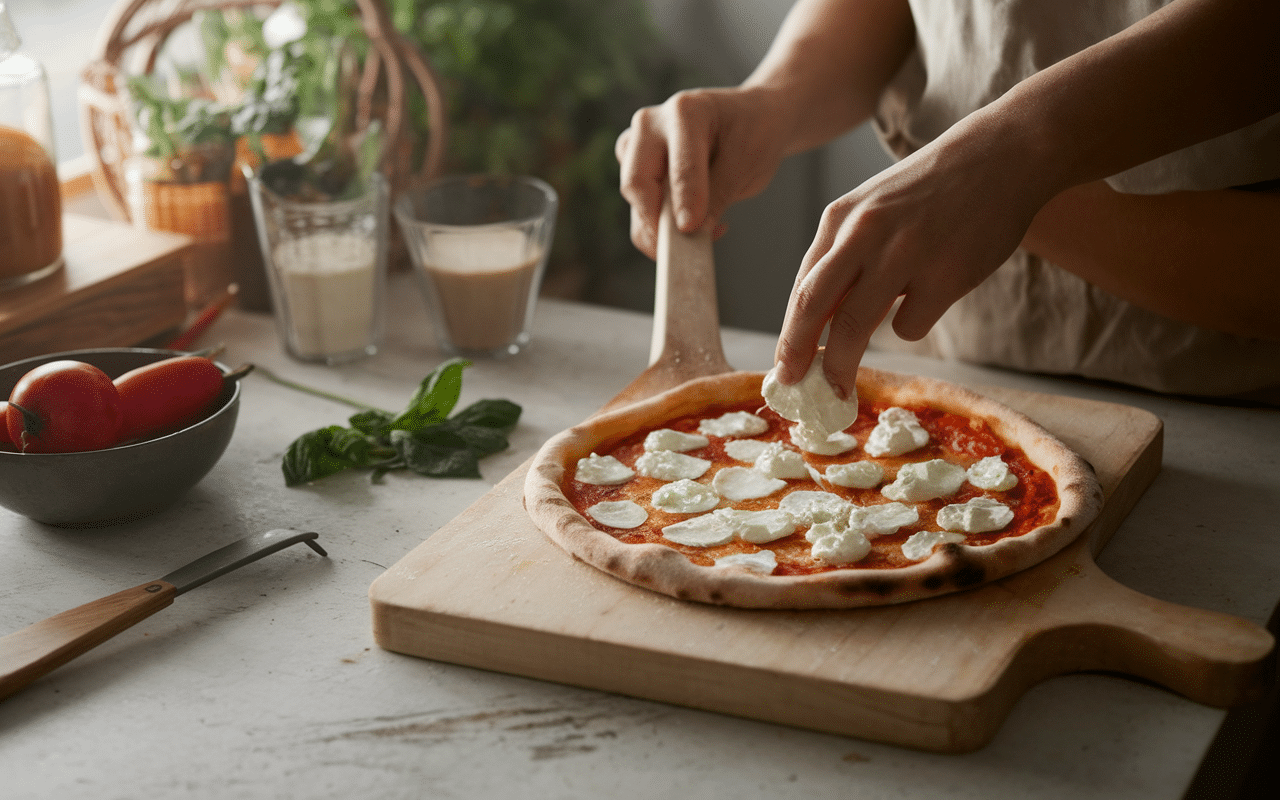 Stracciatella on pizza maison ajout après cuisson