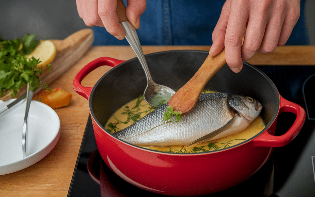 préparation gratin de poisson gastronomique chef