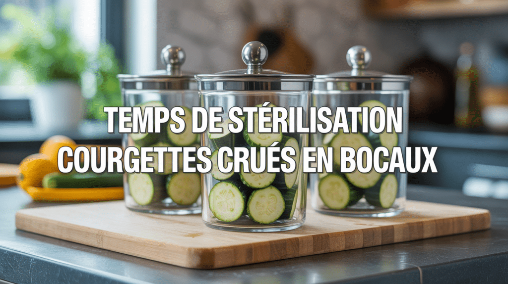 temps de stérilisation courgettes crues Le Parfait en bocaux sur plan cuisine
