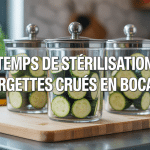 temps de stérilisation courgettes crues Le Parfait en bocaux sur plan cuisine