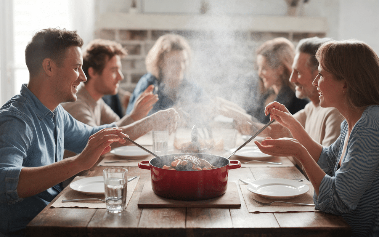 famille table cocotte boeuf braisé aux carottes