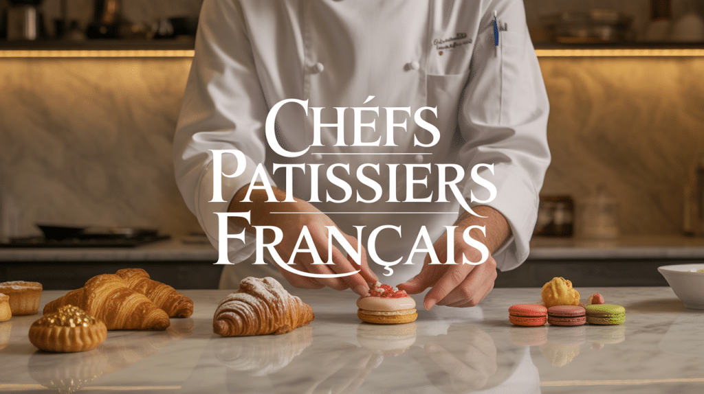 chef patissier francais travaillant des desserts en cuisine moderne