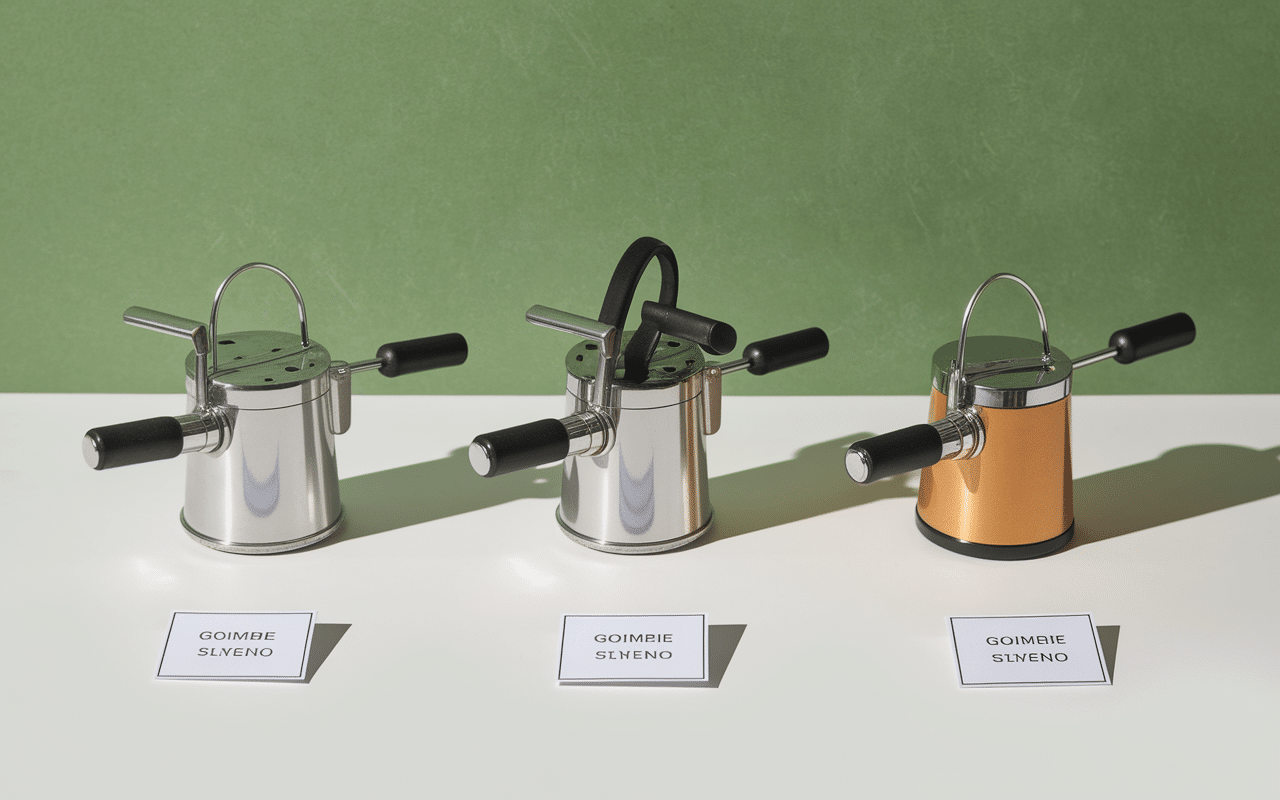 Trois coupeurs de pomme de terre alignés manuel levier électrique