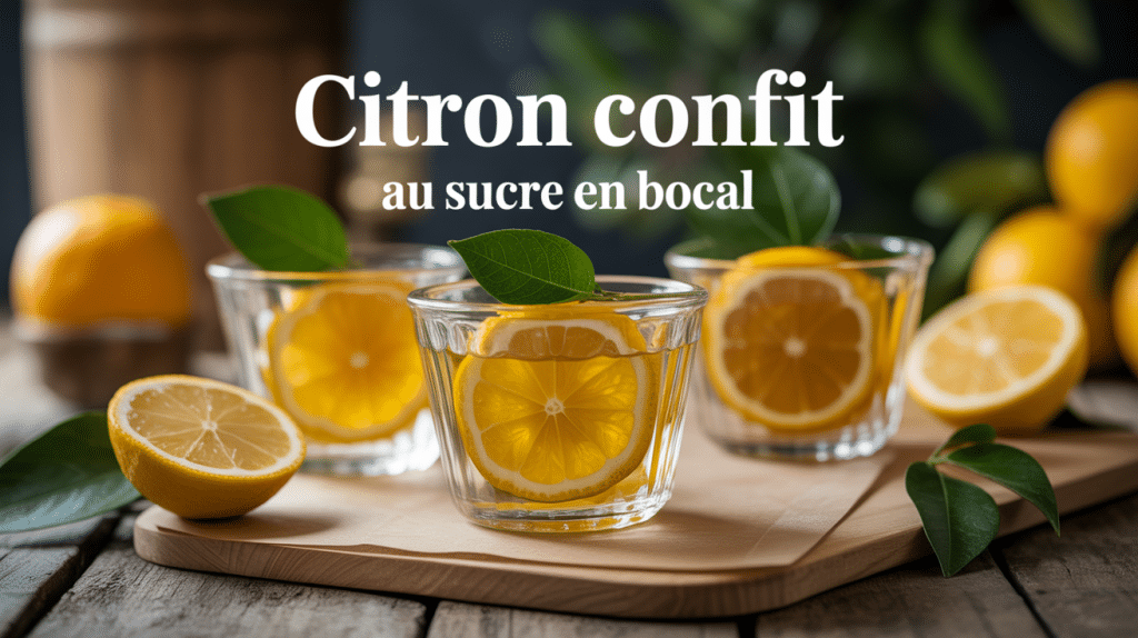 bocaux citron confit sucre en bocal sur table rustique