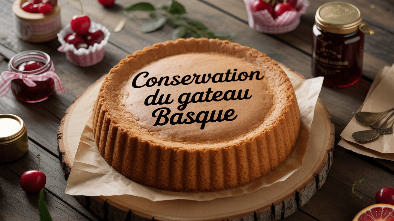conservation gateau basque sur planche bois et bocaux