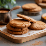 Cookies beurre de cacahuete healthy dorés sur planche en bois