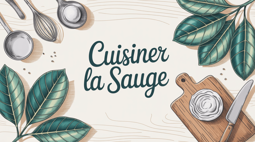 Cuisiner la sauge illustration stylisée feuilles sur bois