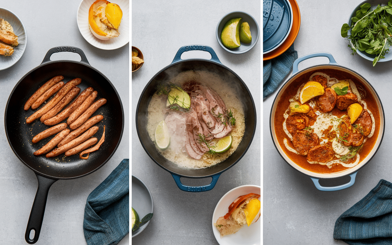 Cuisson saucisse de Francfort poêle vapeur eau