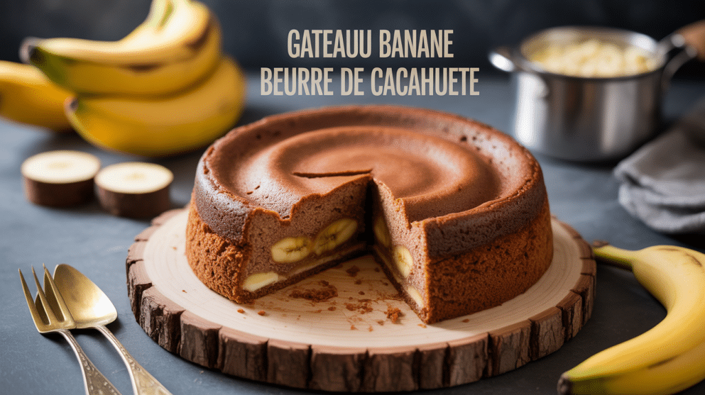 gateau banane beurre de cacahuete moelleux tranches et ingredients