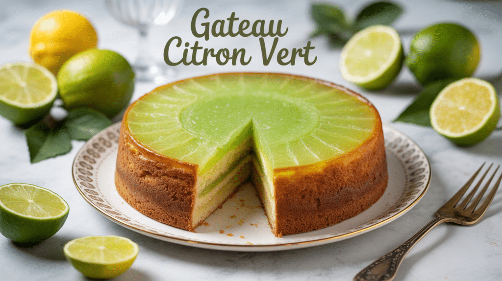 gateau citron vert tranche sur plat elegant
