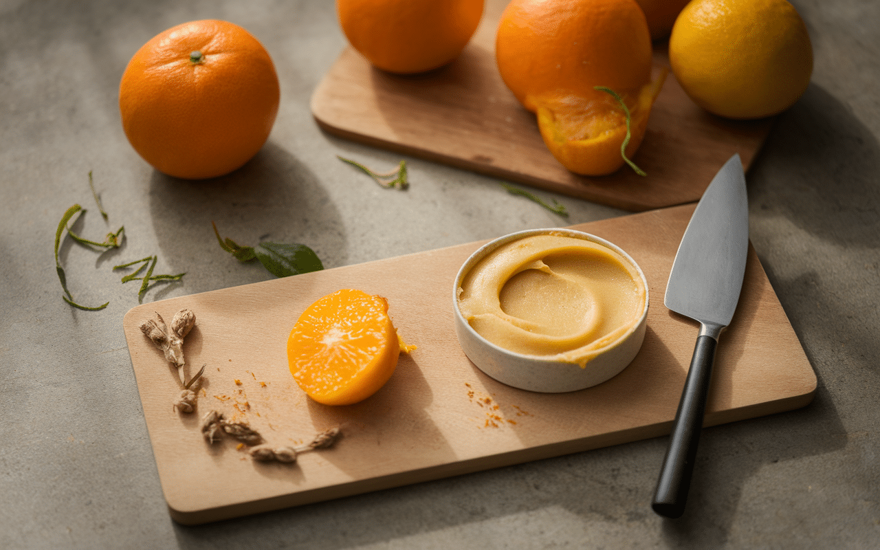 ingrédients tartelette clementine sur plan de travail