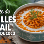 Lentilles corail au lait de coco recette servies dans un bol crémeux