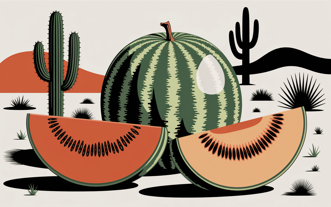 Jelly melon entier et coupe botanique désert