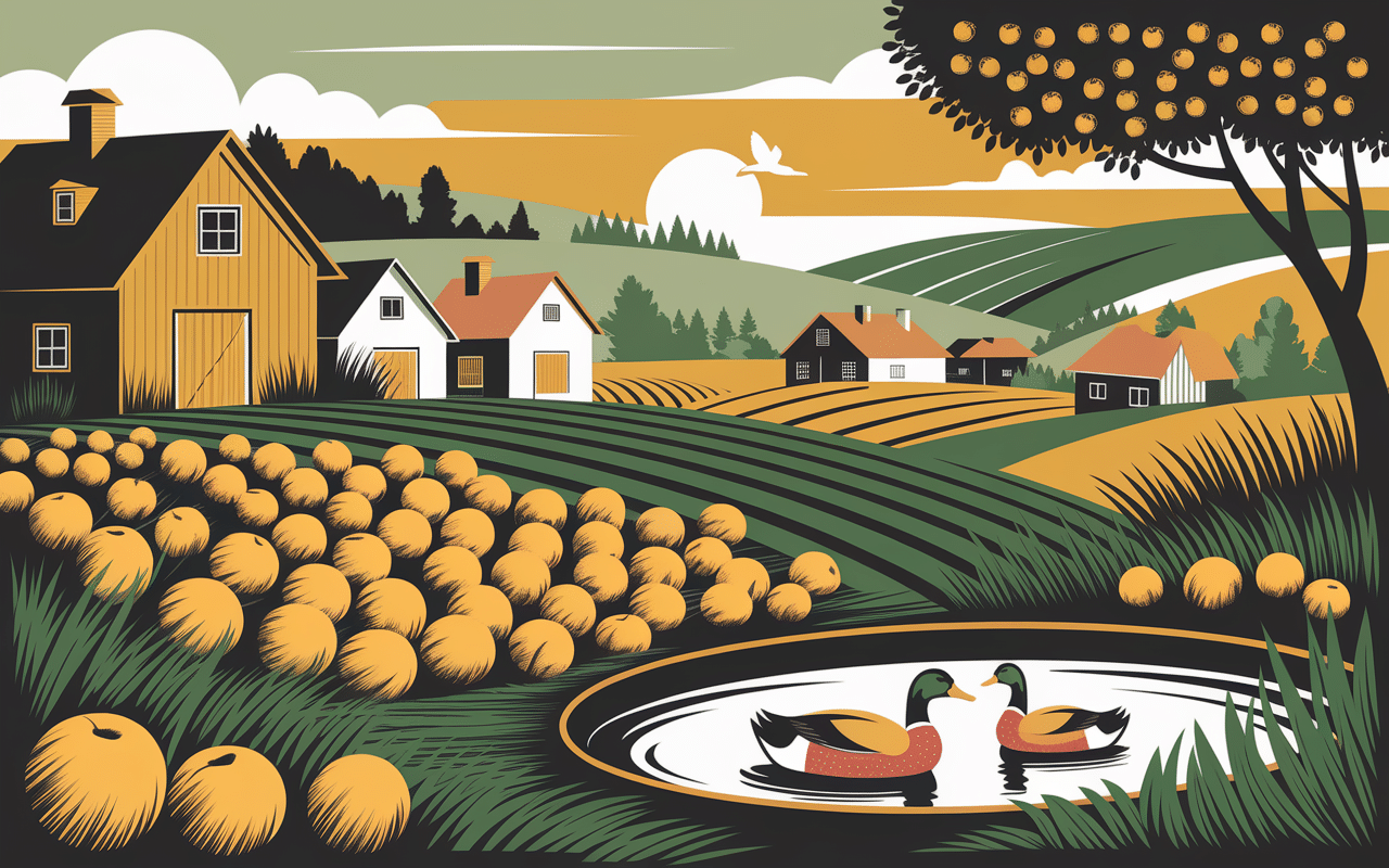 Paysage rural avec ingrédients salade sarladaise