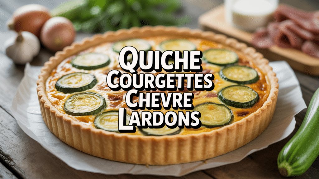 Quiche courgettes chèvre lardons dorée avec ingrédients frais