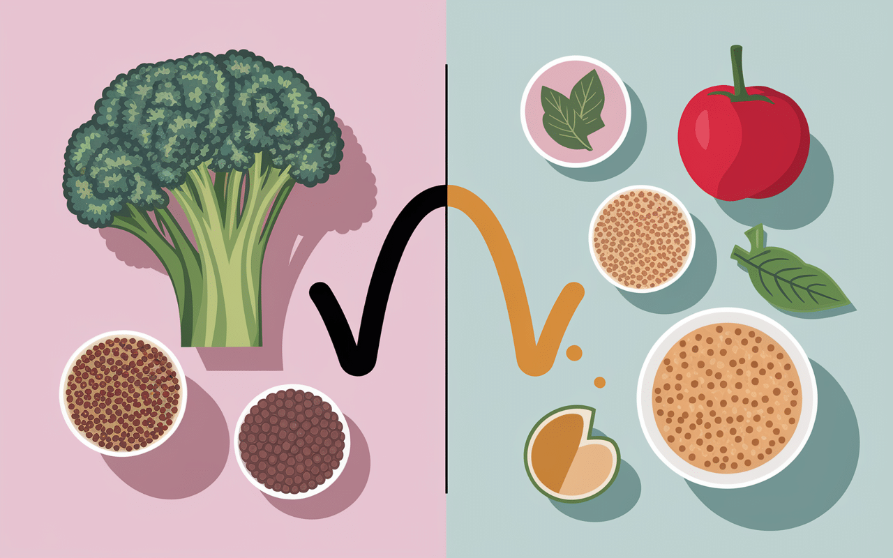 Courbe stable recette bas IG brocolis lentilles quinoa