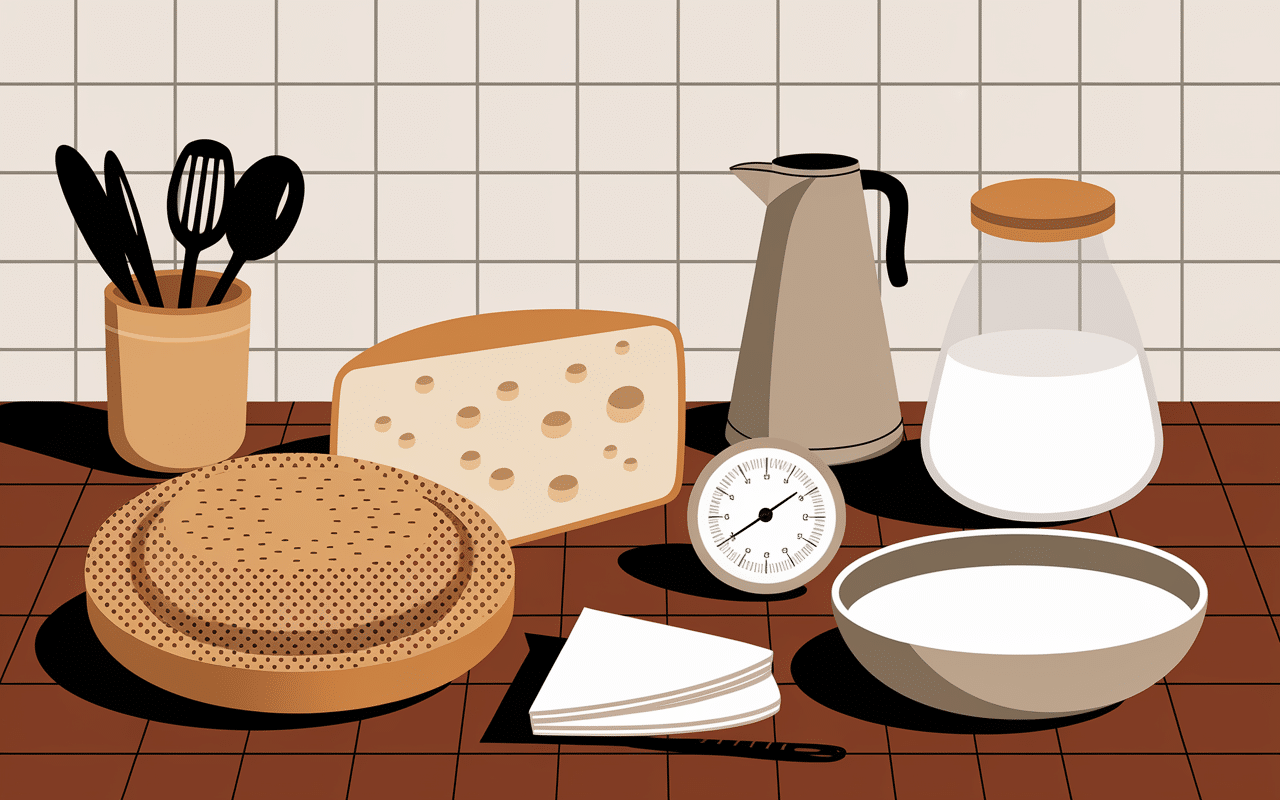 Recette du camembert ustensiles et lait en cuisine