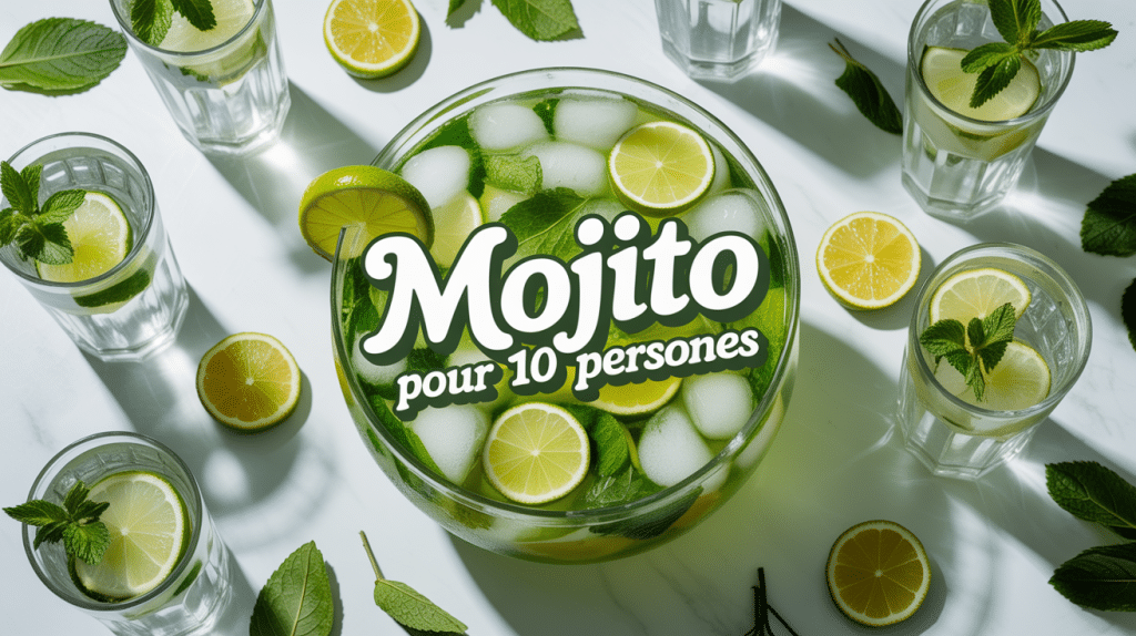 Recette mojito pour 10 personnes en grand récipient avec verres