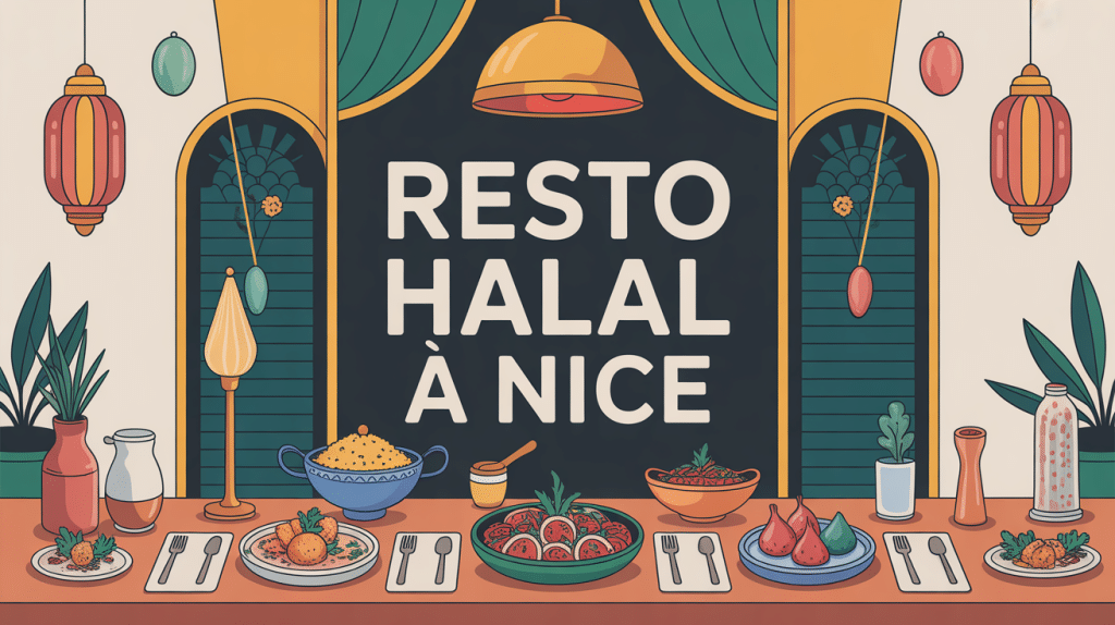 Illustration resto halal Nice avec plats orientaux