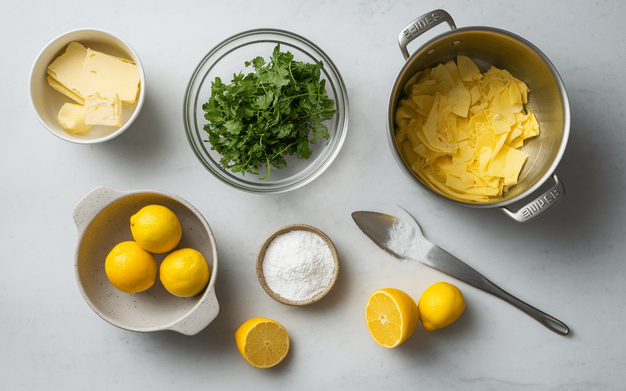 Ingrédients pour sauce dorade maison sur plan de travail