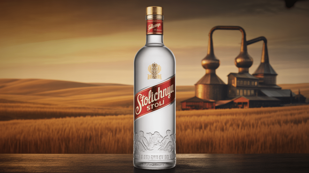 stolichnaya stoli bouteille vodka élégante distillerie blé