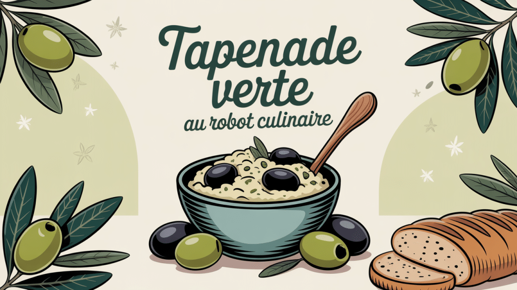 Bol de tapenade verte Thermomix avec olives et pain grillé
