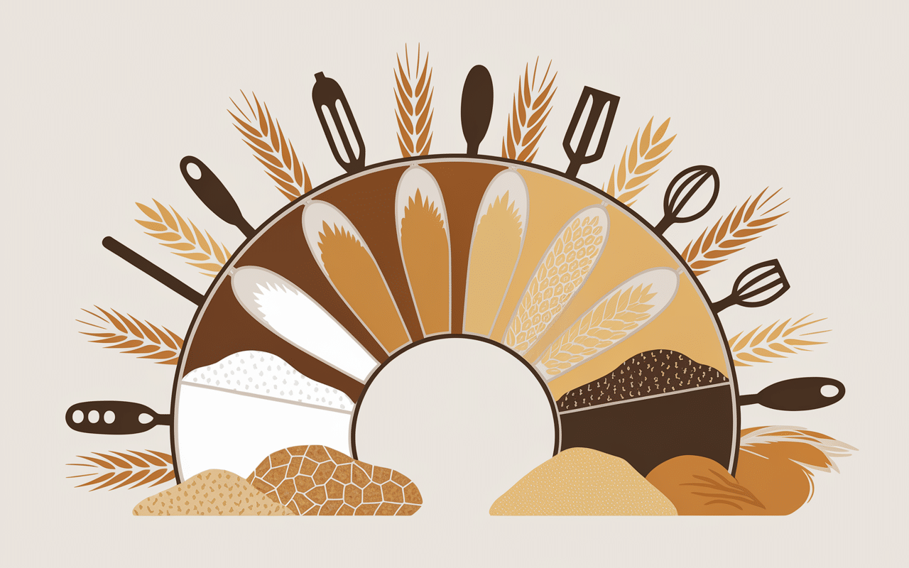 différents types de farine de froment dans des bols