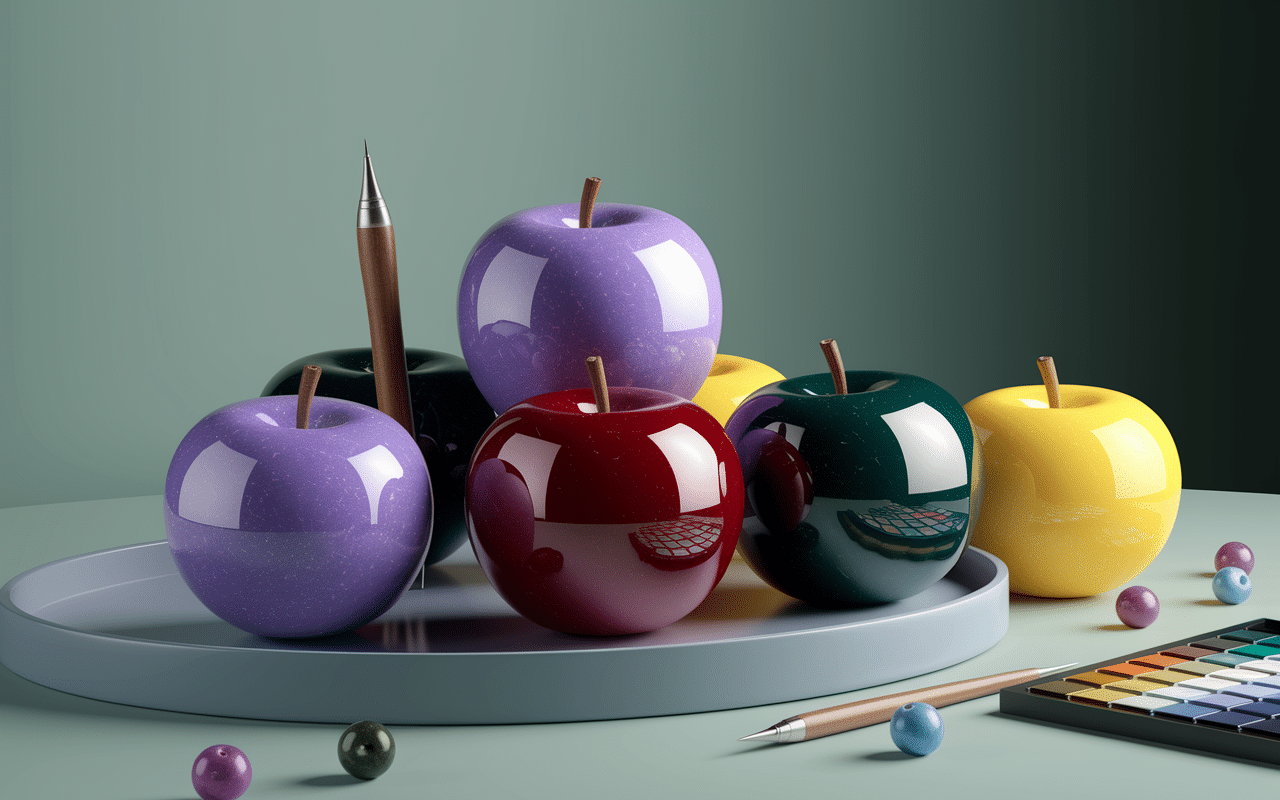 Pommes rares reflets bleus ambiance artistique