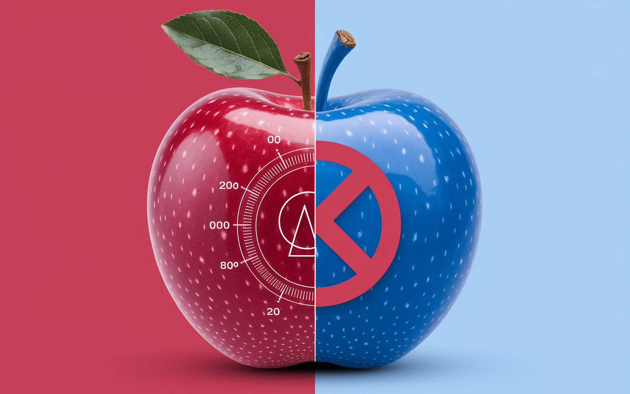 Pomme bleue vraie vs fausse comparaison scientifique
