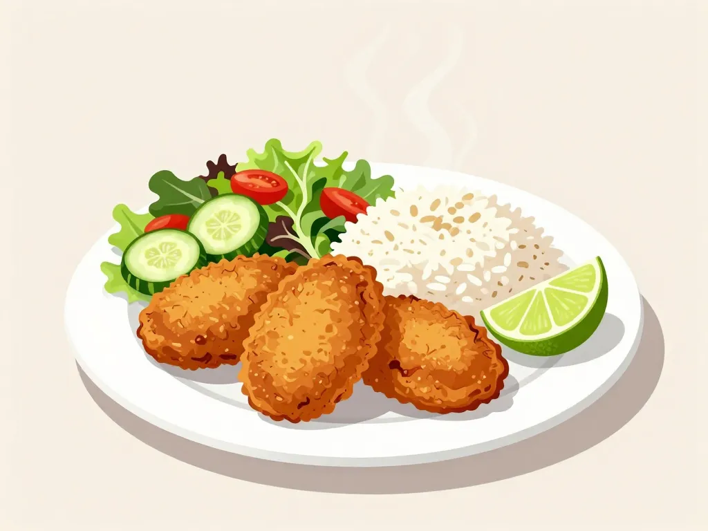 Assiette accompagnement accras de morue riz salade