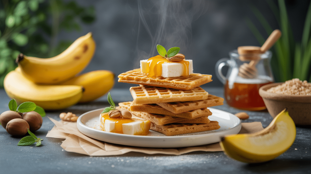 gaufres bananesques chicchew.fr pile de gaufres banane sirop