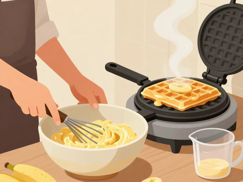 gaufres bananesques chicchew.fr mains mélange pâte verse gaufrier