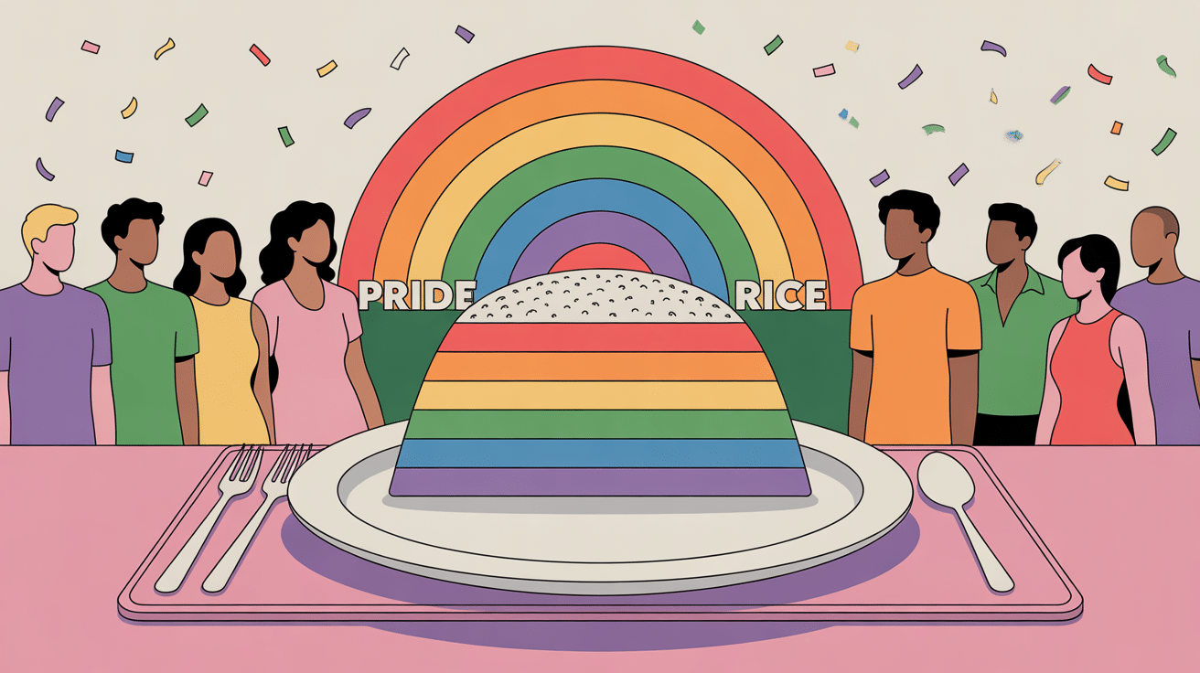 pride rice grand plat rectangulaire riz arc-en-ciel