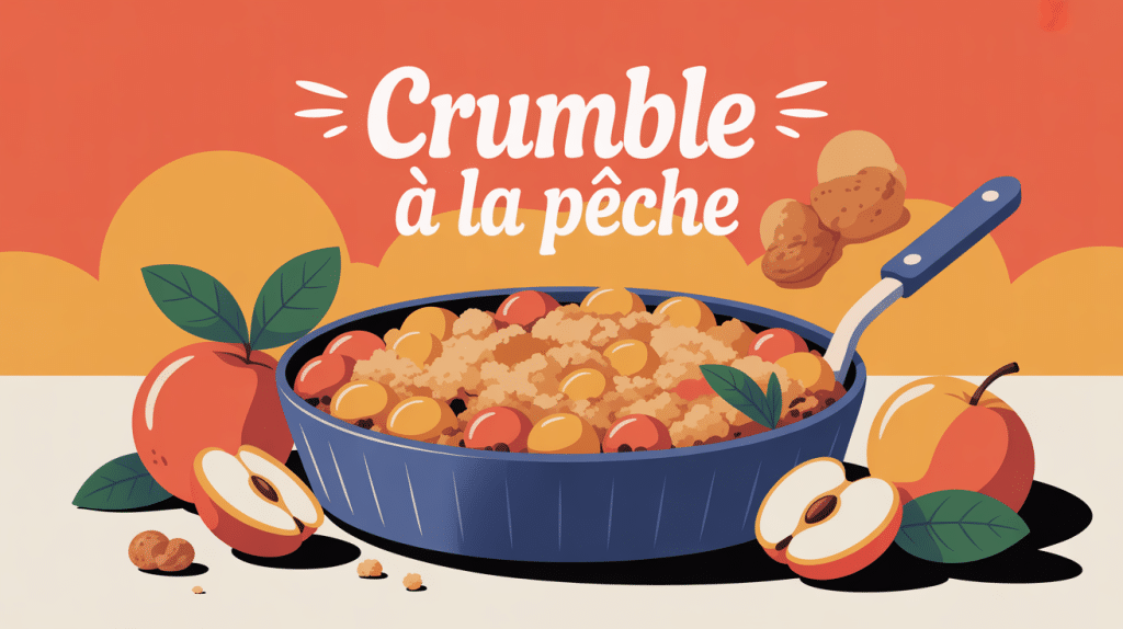 recette crumble a la peche en plat familial, crumble dore et peches