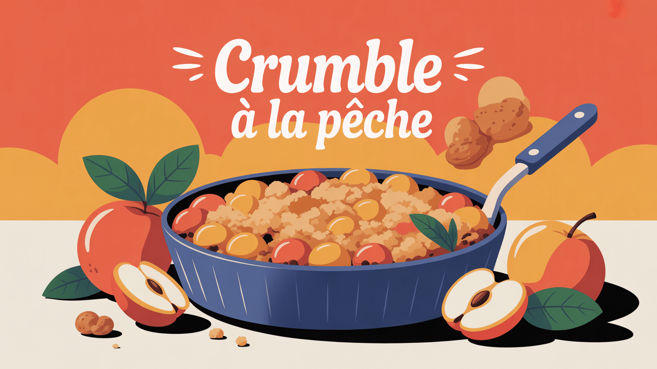 recette crumble a la peche en plat familial, crumble dore et peches