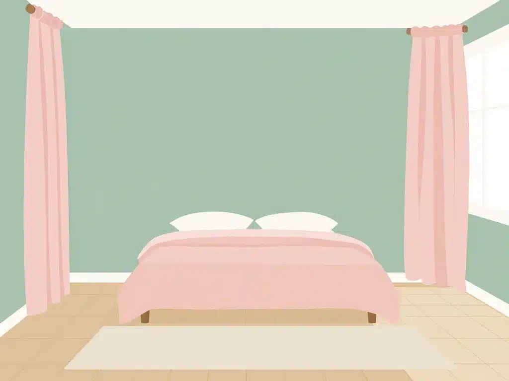 chambre vert sauge et rose murs et linge de lit élégant