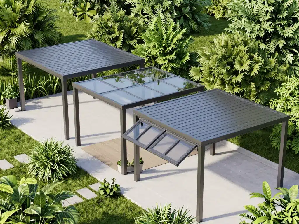 vue 3d comparatif toiture pergola bioclimatique